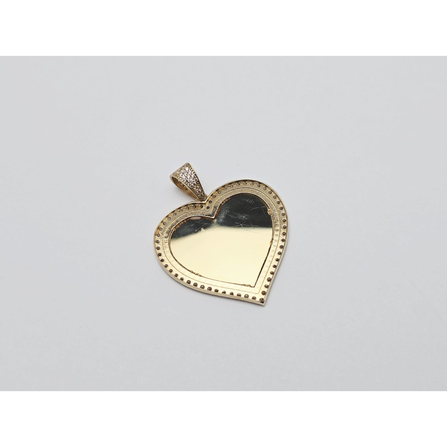 10K Yellow Gold Picture Frame Heart CZ Charm Pendant