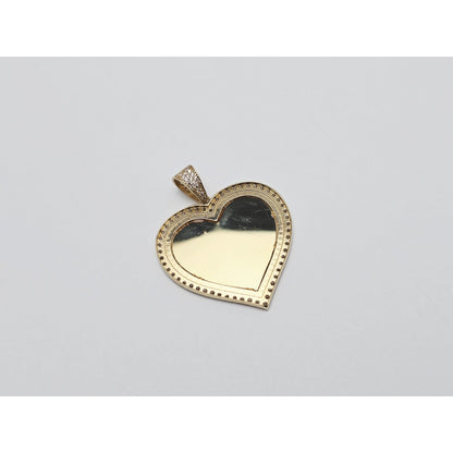 10K Yellow Gold Picture Frame Heart CZ Charm Pendant