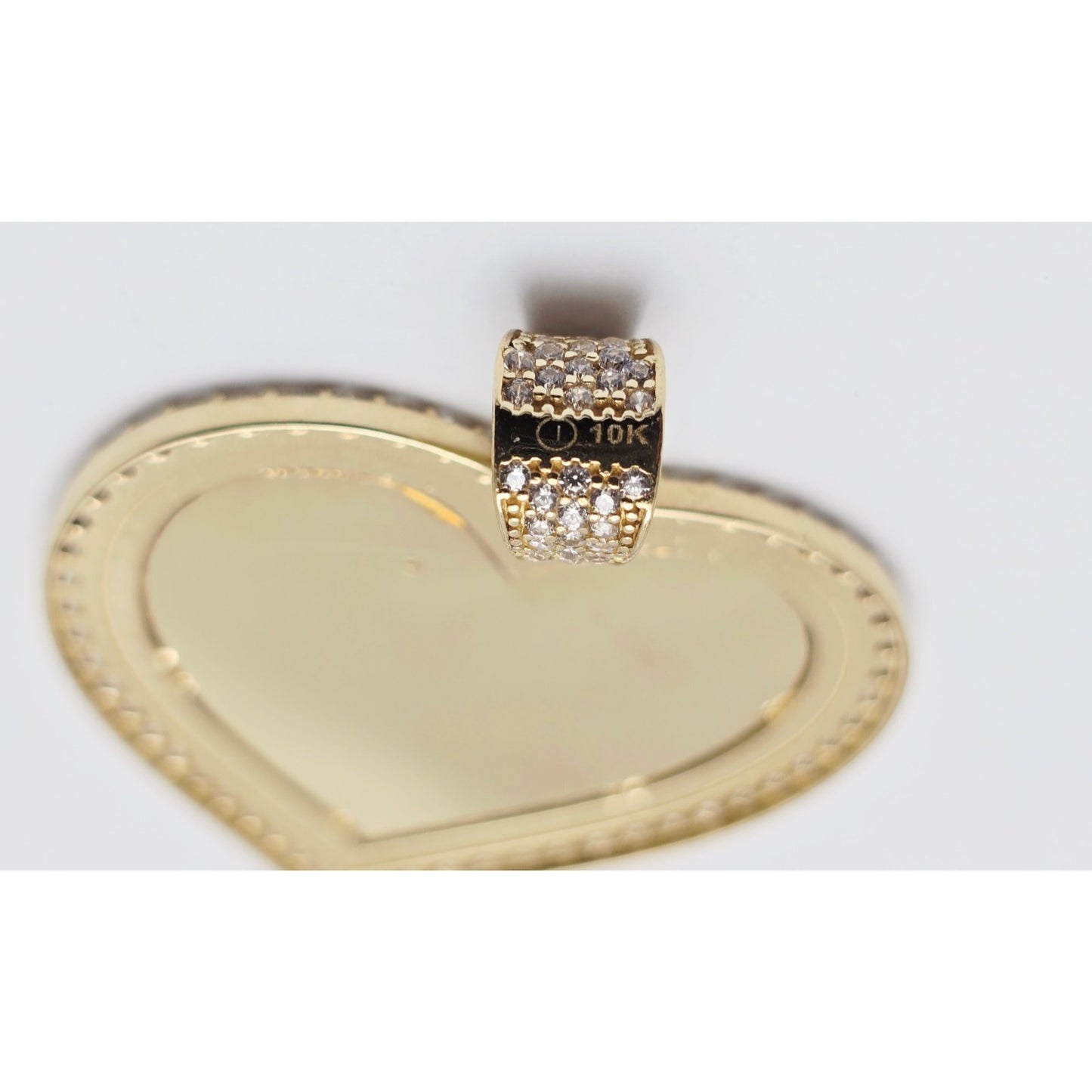 10K Yellow Gold Picture Frame Heart CZ Charm Pendant