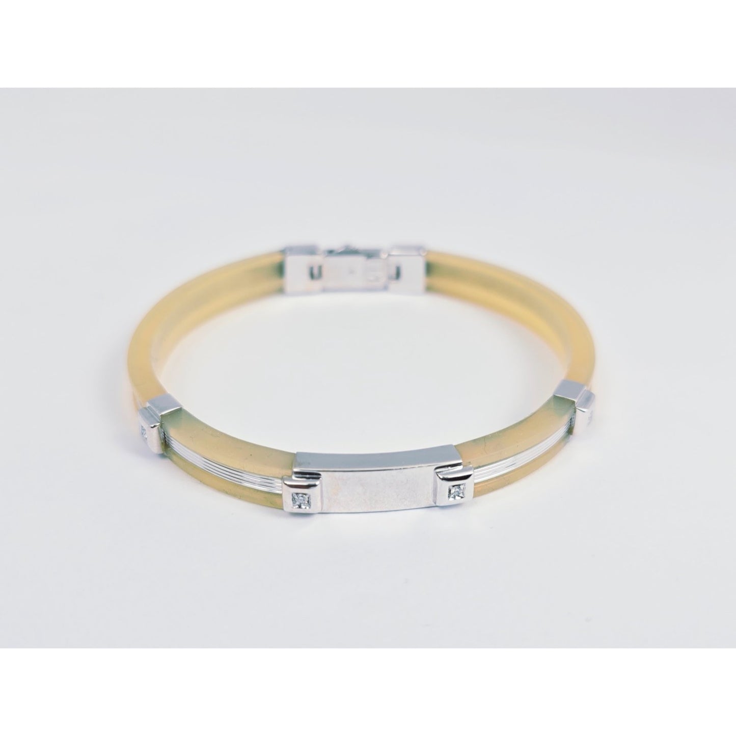 Zancan Gioielli 18k White Gold Yellow Silicone Diamond Bracelet