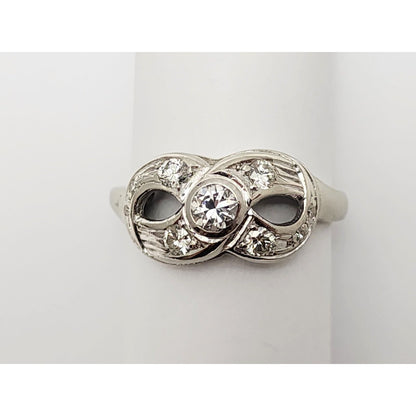 Vintage 14K White Gold Infinity Diamond Statement Ring