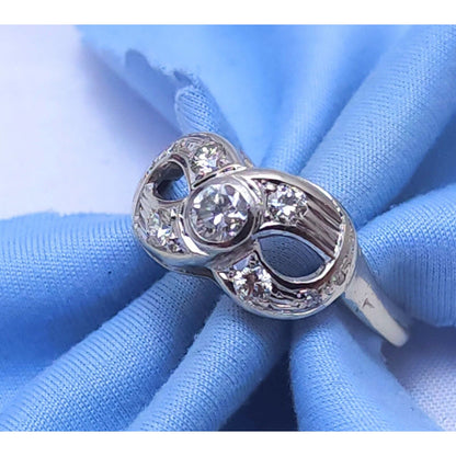 Vintage 14K White Gold Infinity Diamond Statement Ring