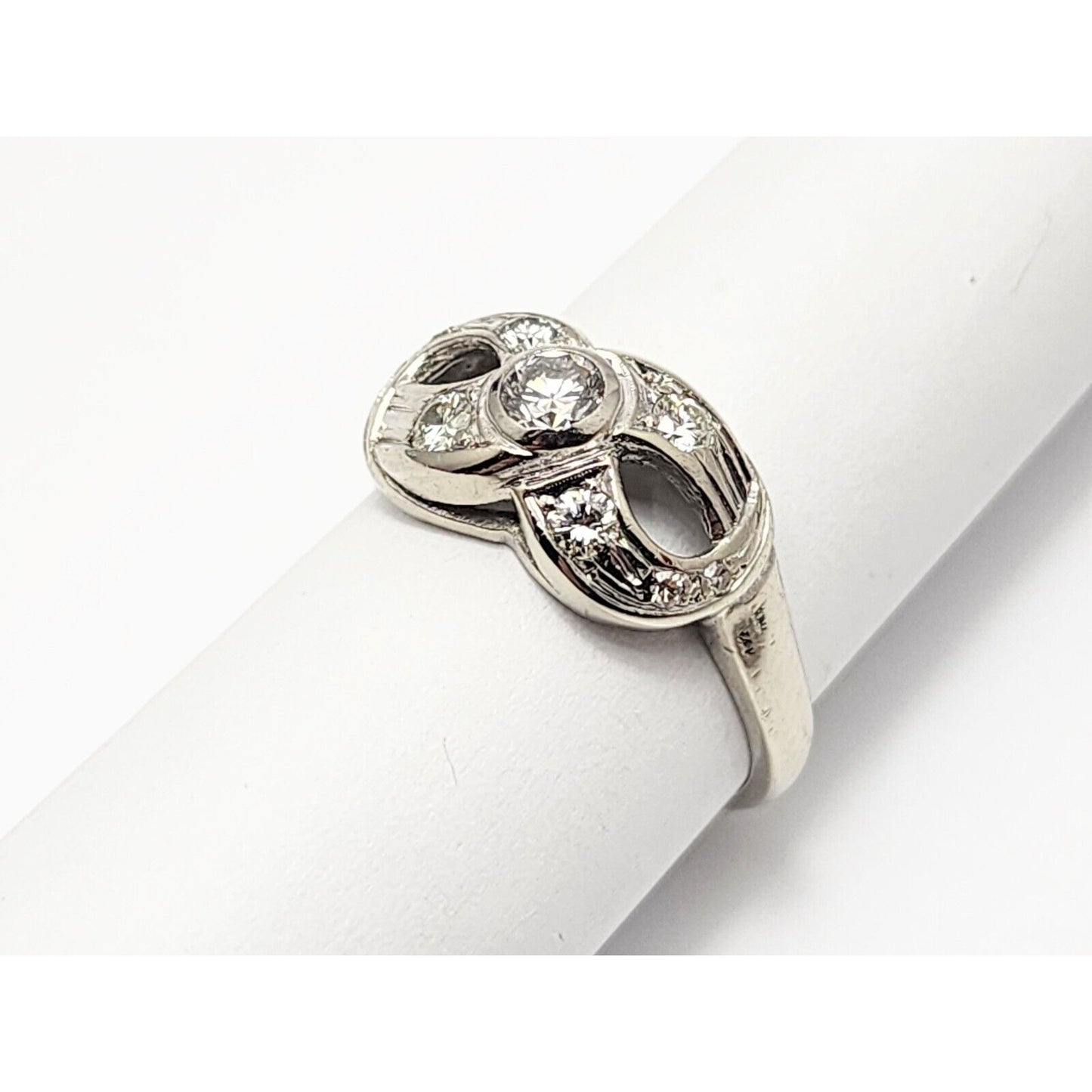 Vintage 14K White Gold Infinity Diamond Statement Ring