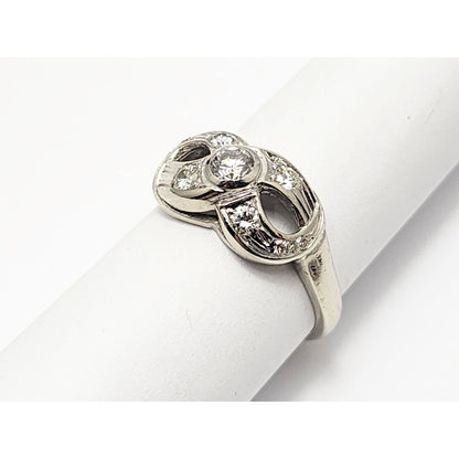 Vintage 14K White Gold Infinity Diamond Statement Ring