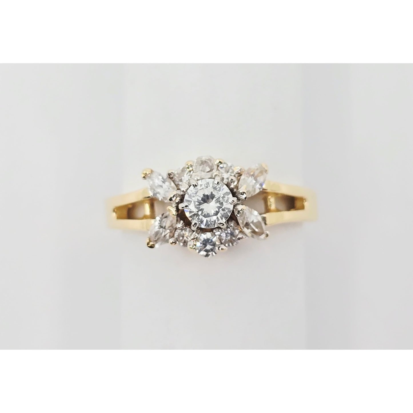 14K Yellow Gold Flower Style CZ Ring