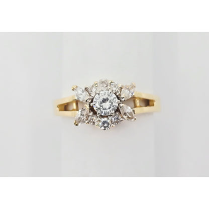 14K Yellow Gold Flower Style CZ Ring