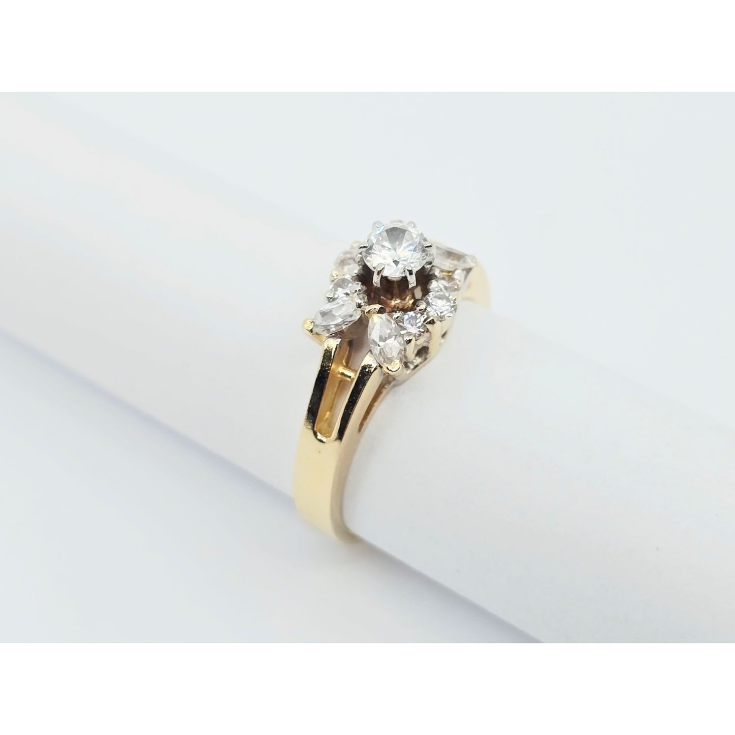 14K Yellow Gold Flower Style CZ Ring