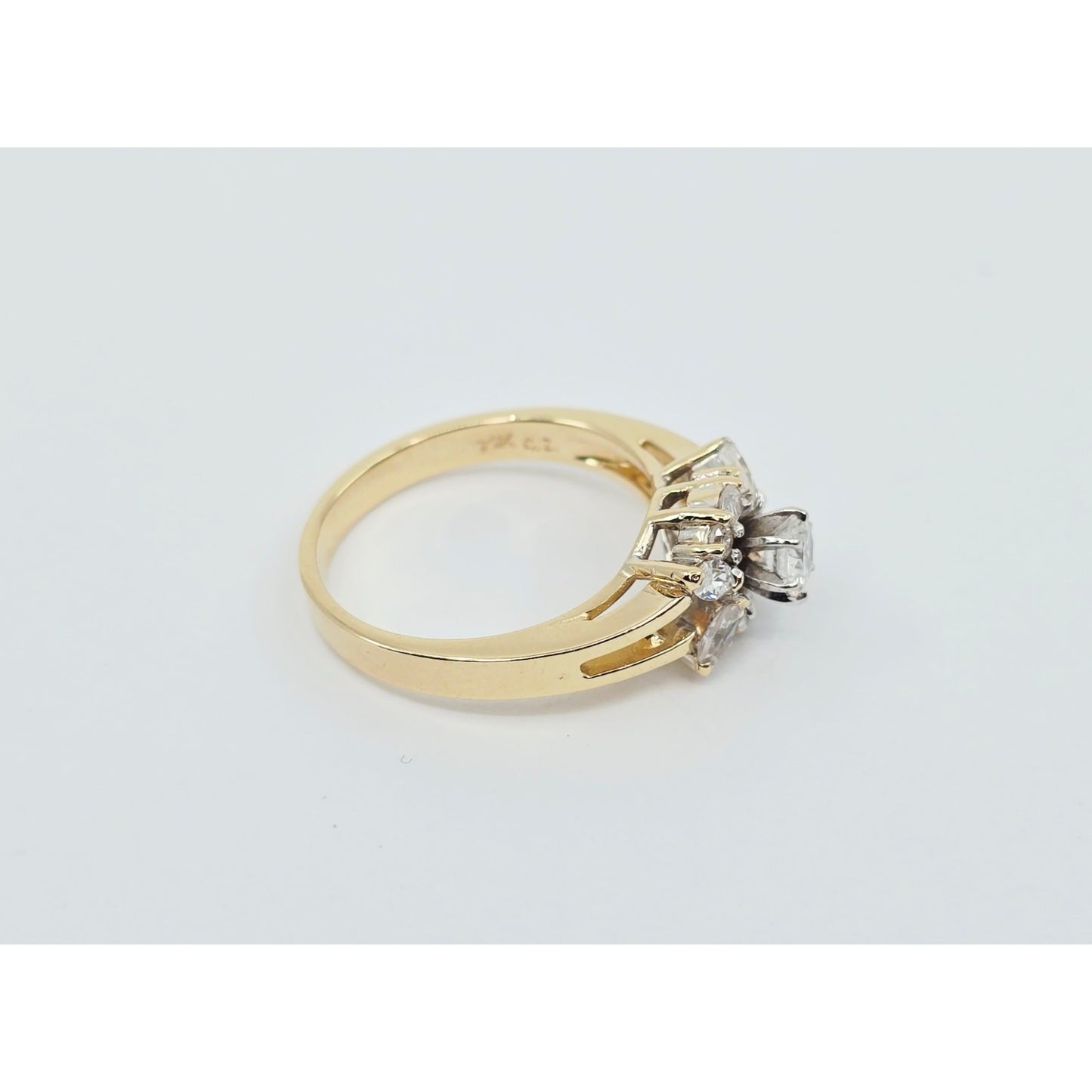 14K Yellow Gold Flower Style CZ Ring