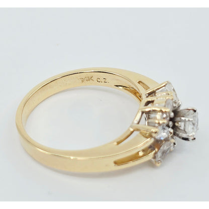 14K Yellow Gold Flower Style CZ Ring