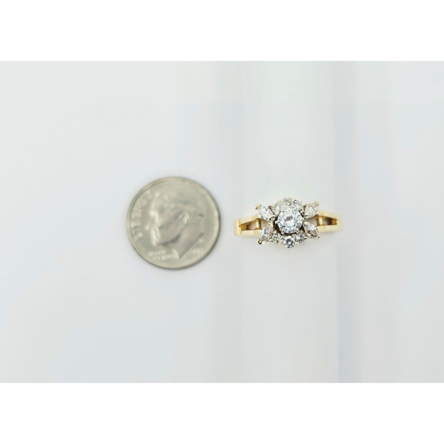 14K Yellow Gold Flower Style CZ Ring