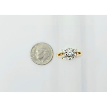 14K Yellow Gold Flower Style CZ Ring