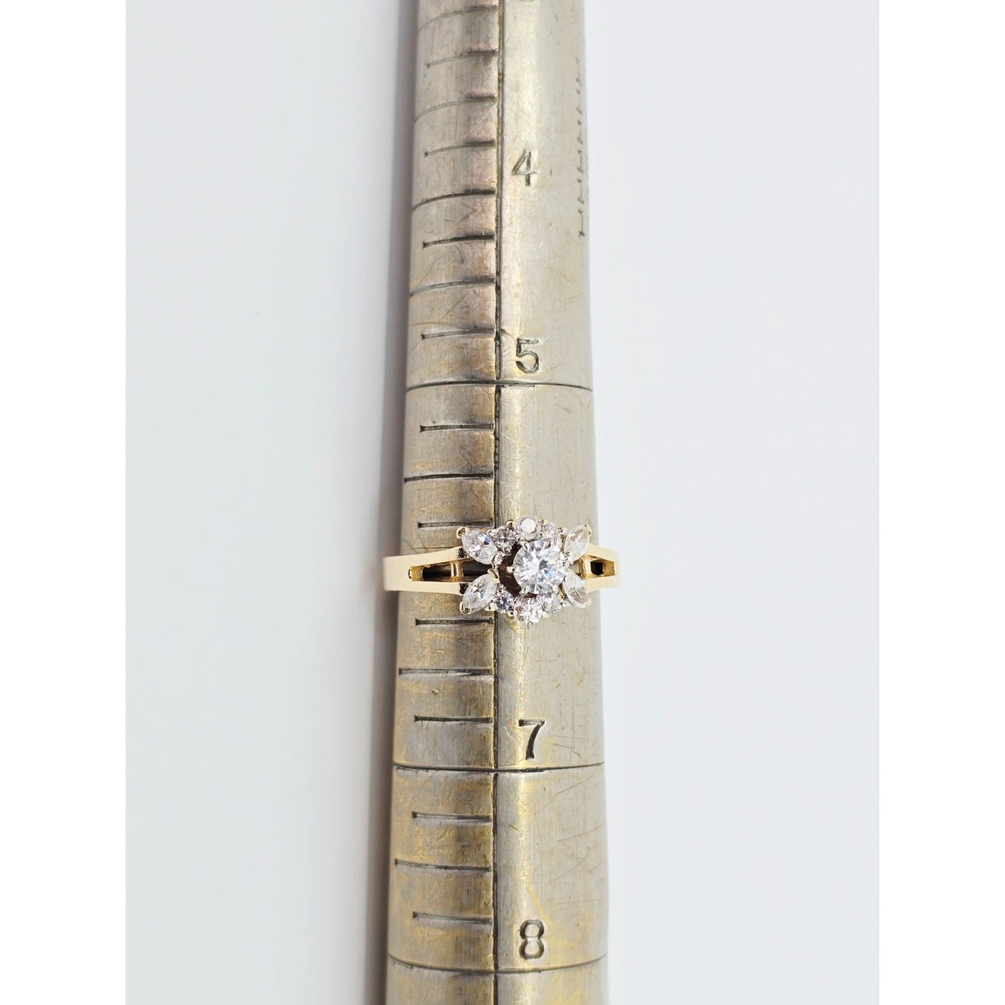14K Yellow Gold Flower Style CZ Ring