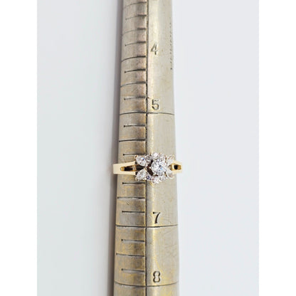 14K Yellow Gold Flower Style CZ Ring
