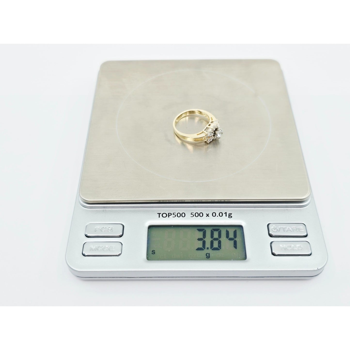14K Yellow Gold Flower Style CZ Ring