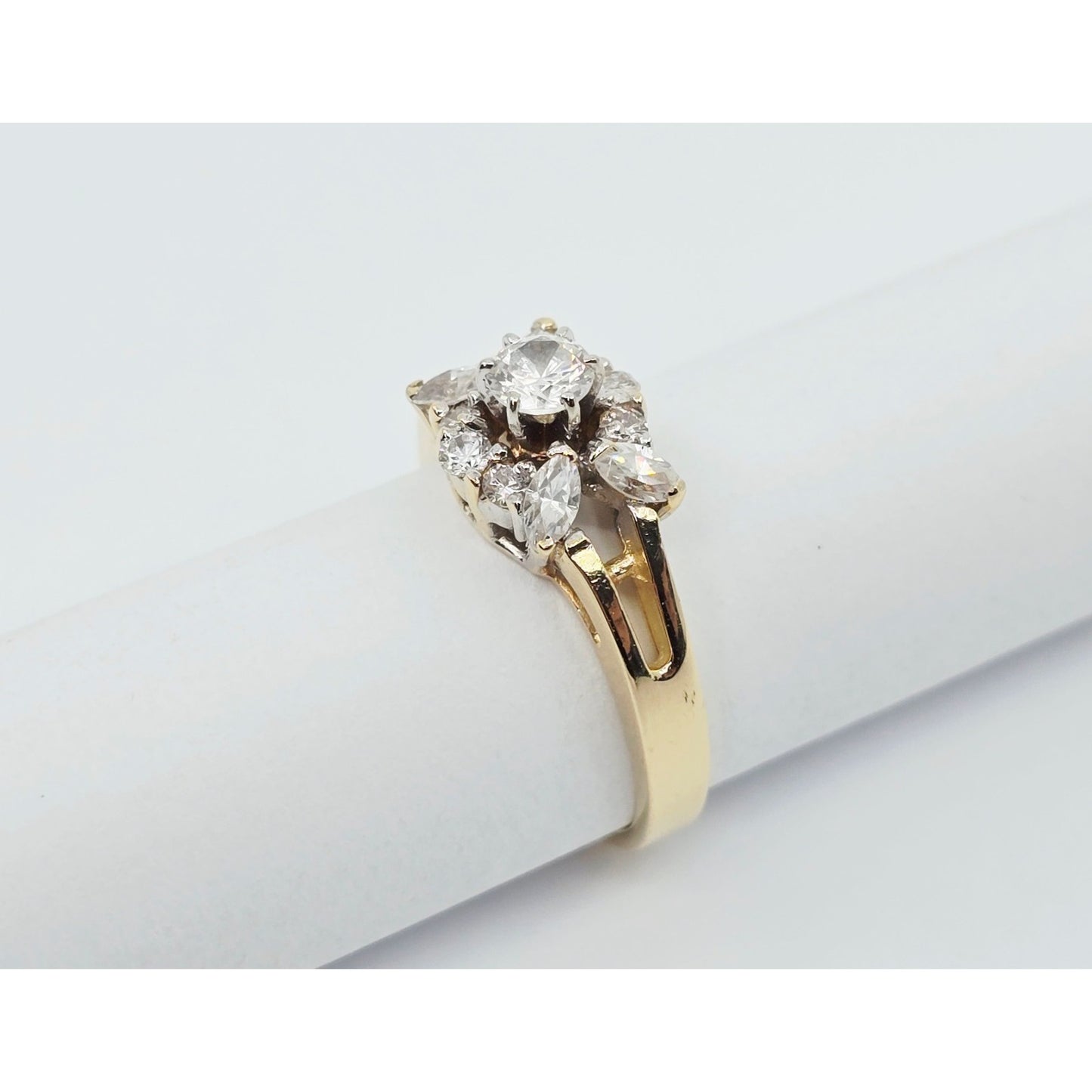 14K Yellow Gold Flower Style CZ Ring