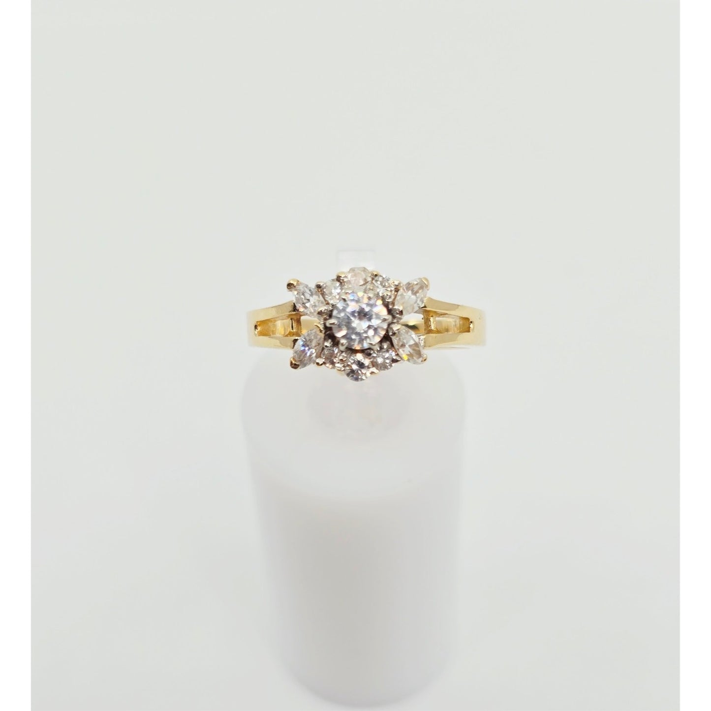14K Yellow Gold Flower Style CZ Ring