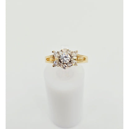 14K Yellow Gold Flower Style CZ Ring