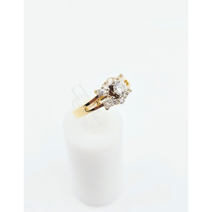 14K Yellow Gold Flower Style CZ Ring