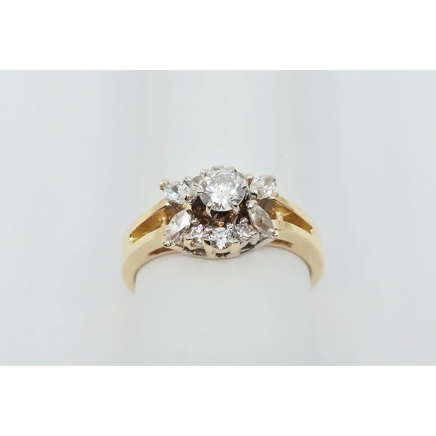 14K Yellow Gold Flower Style CZ Ring