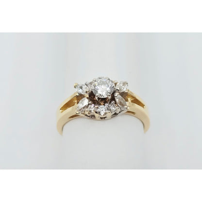 14K Yellow Gold Flower Style CZ Ring
