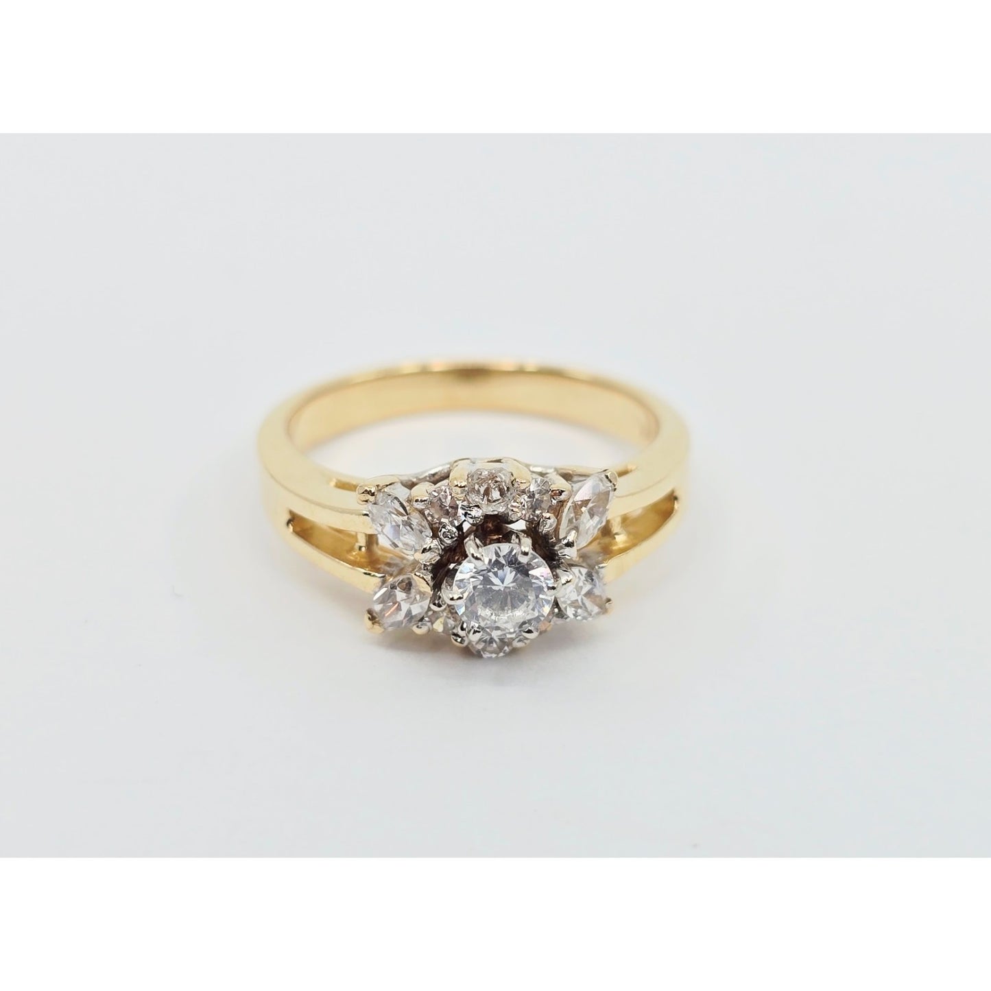 14K Yellow Gold Flower Style CZ Ring