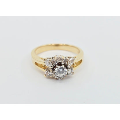 14K Yellow Gold Flower Style CZ Ring