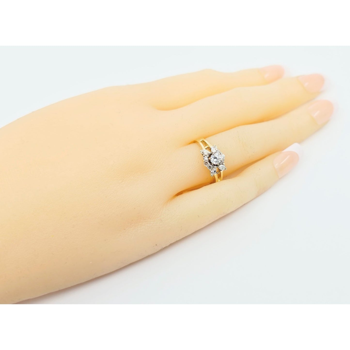 14K Yellow Gold Flower Style CZ Ring