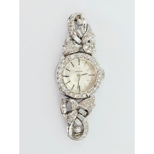 Vintage Omega 484 17J Diamond & 8K White Gold Mechanical Watch Movement & Dial