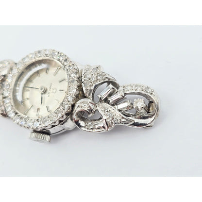 Vintage Omega 484 17J Diamond & 8K White Gold Mechanical Watch Movement & Dial