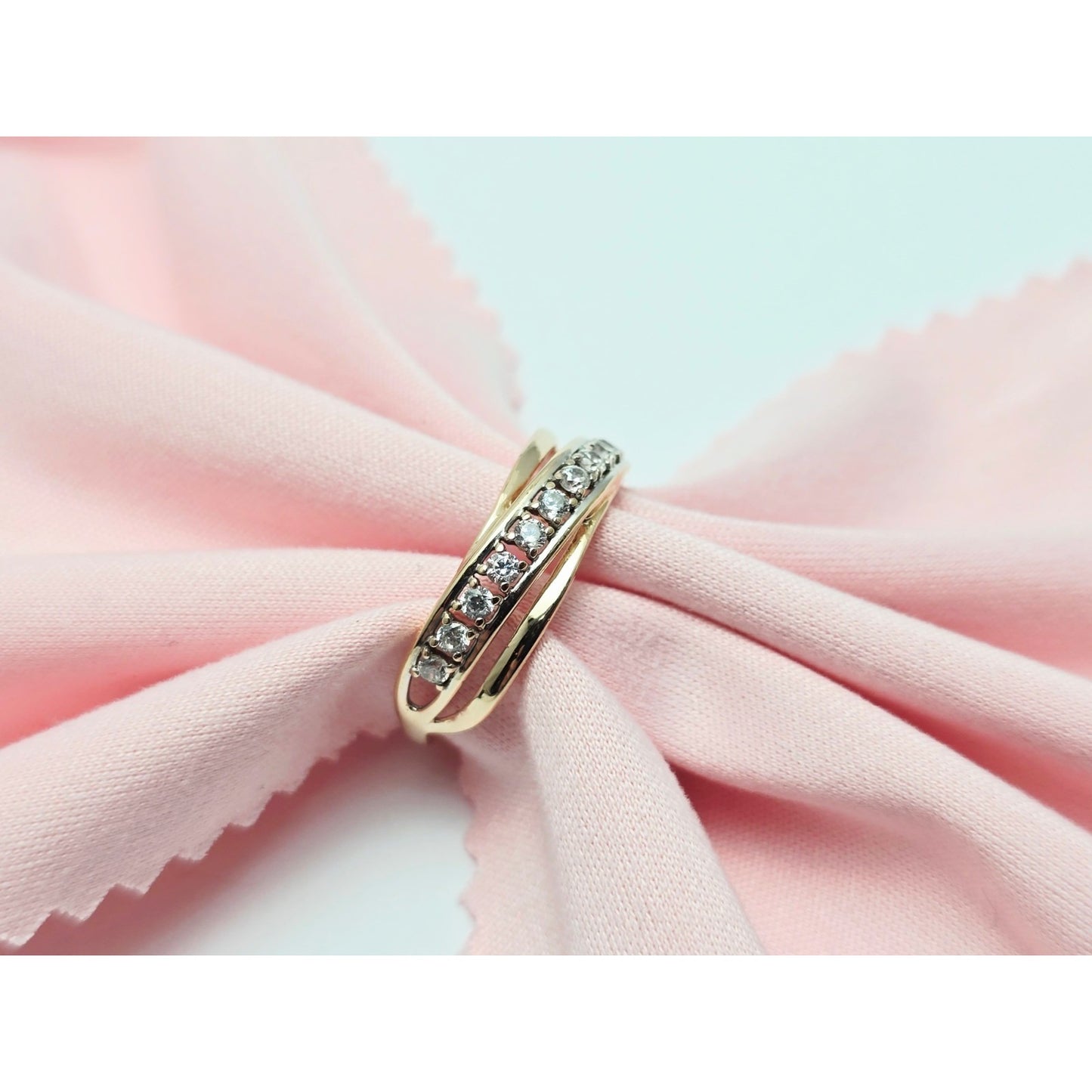 14K Rose Gold Single Row CZ Ring Band