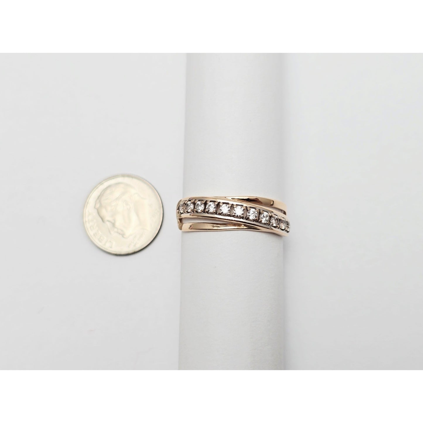 14K Rose Gold Single Row CZ Ring Band