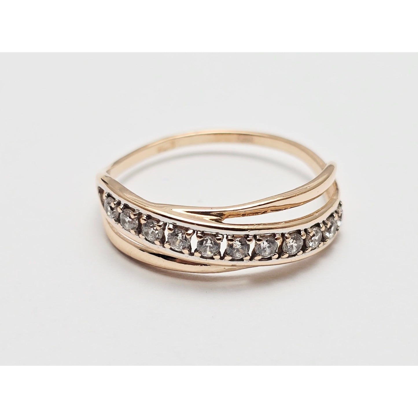 14K Rose Gold Single Row CZ Ring Band