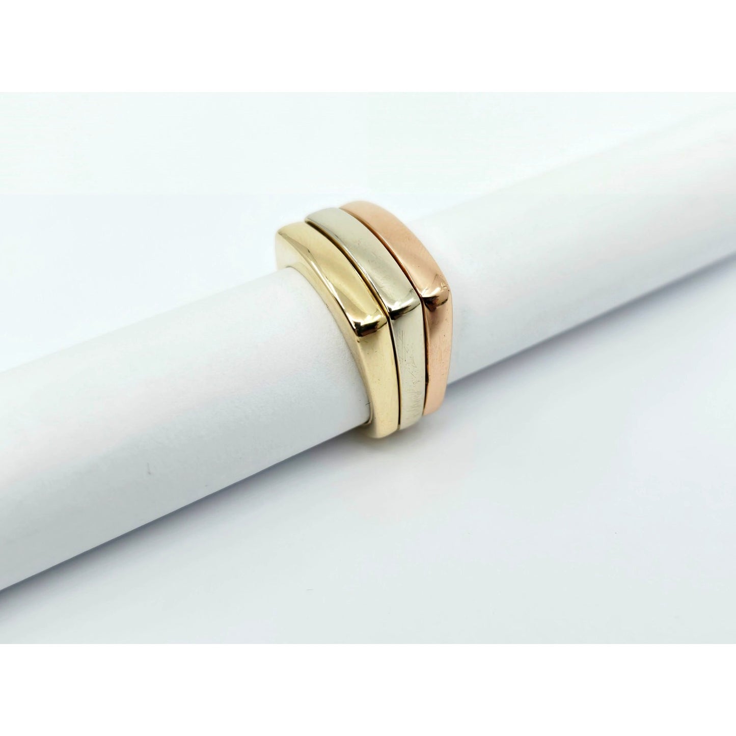 14K Tri Tone Gold Triple Row Wide Wedding Band Ring