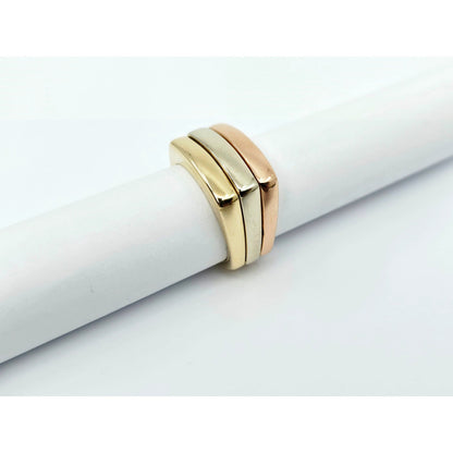14K Tri Tone Gold Triple Row Wide Wedding Band Ring