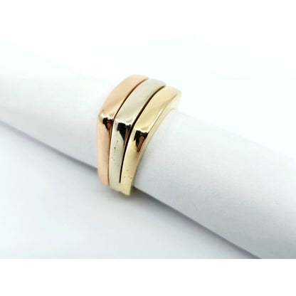 14K Tri Tone Gold Triple Row Wide Wedding Band Ring