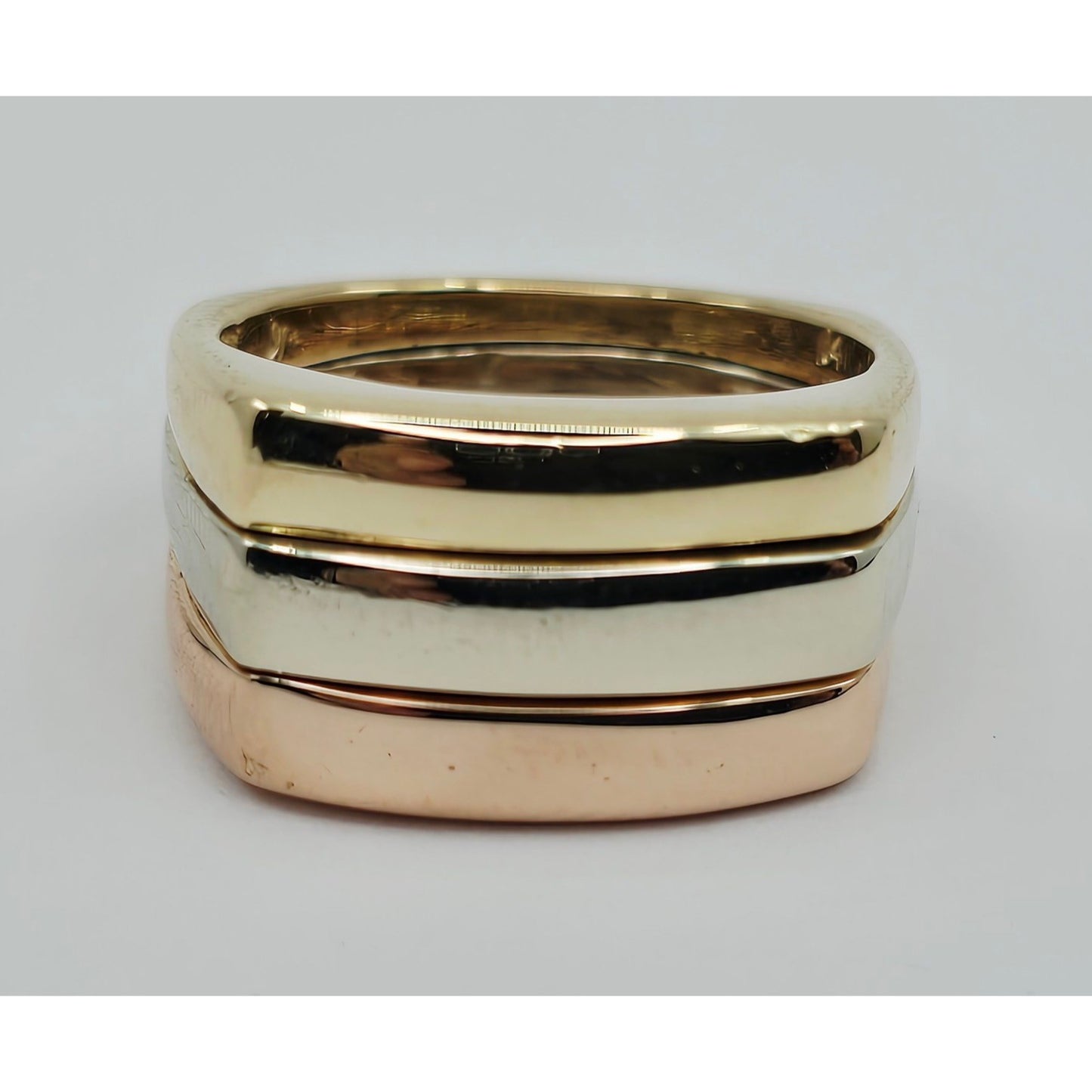 14K Tri Tone Gold Triple Row Wide Wedding Band Ring