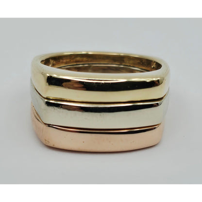 14K Tri Tone Gold Triple Row Wide Wedding Band Ring