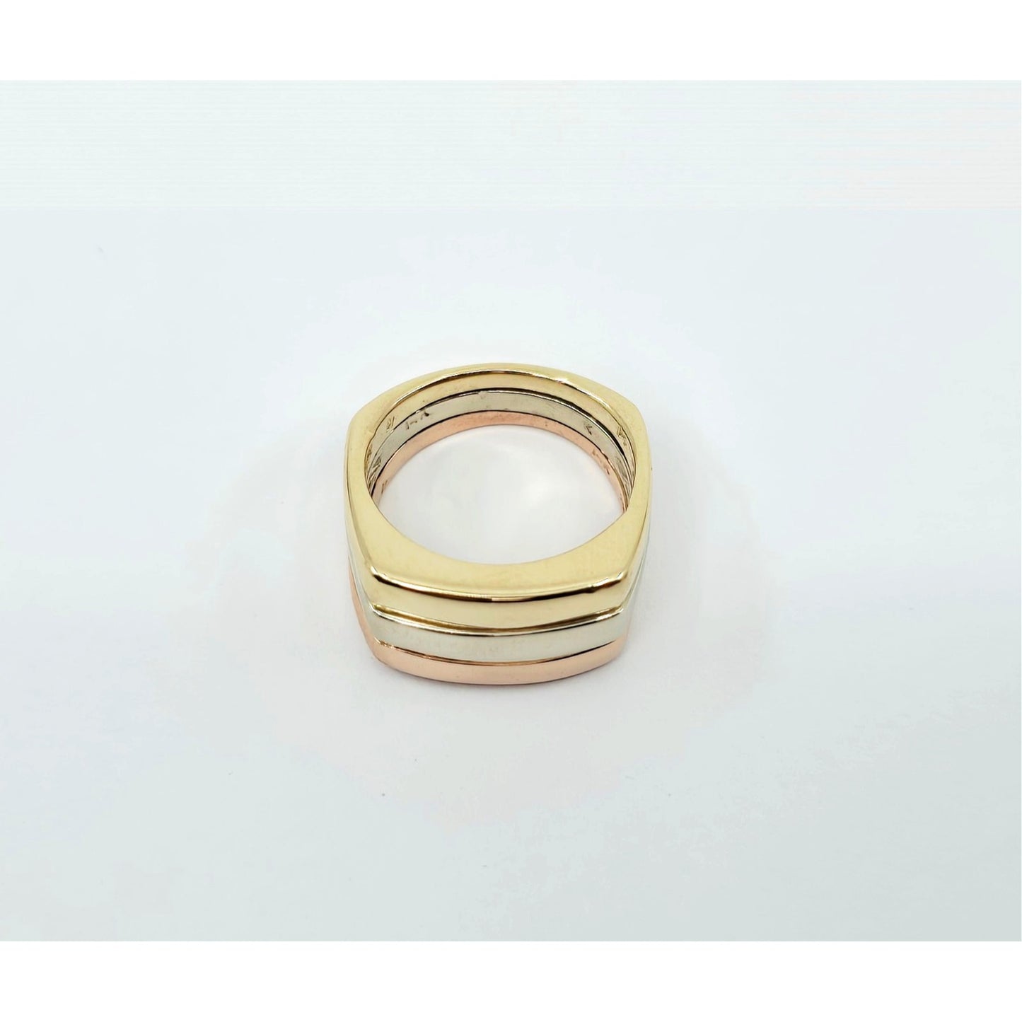 14K Tri Tone Gold Triple Row Wide Wedding Band Ring