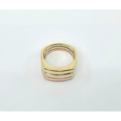 14K Tri Tone Gold Triple Row Wide Wedding Band Ring