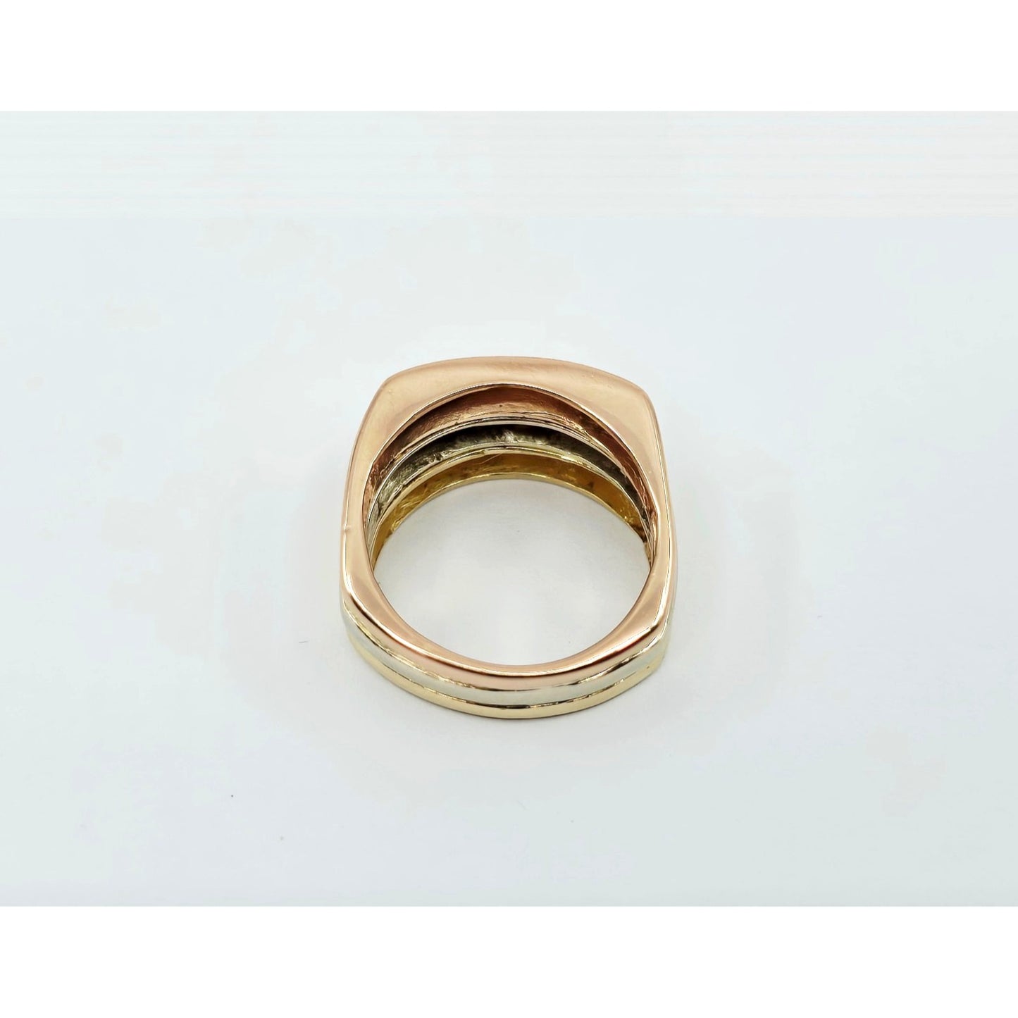 14K Tri Tone Gold Triple Row Wide Wedding Band Ring