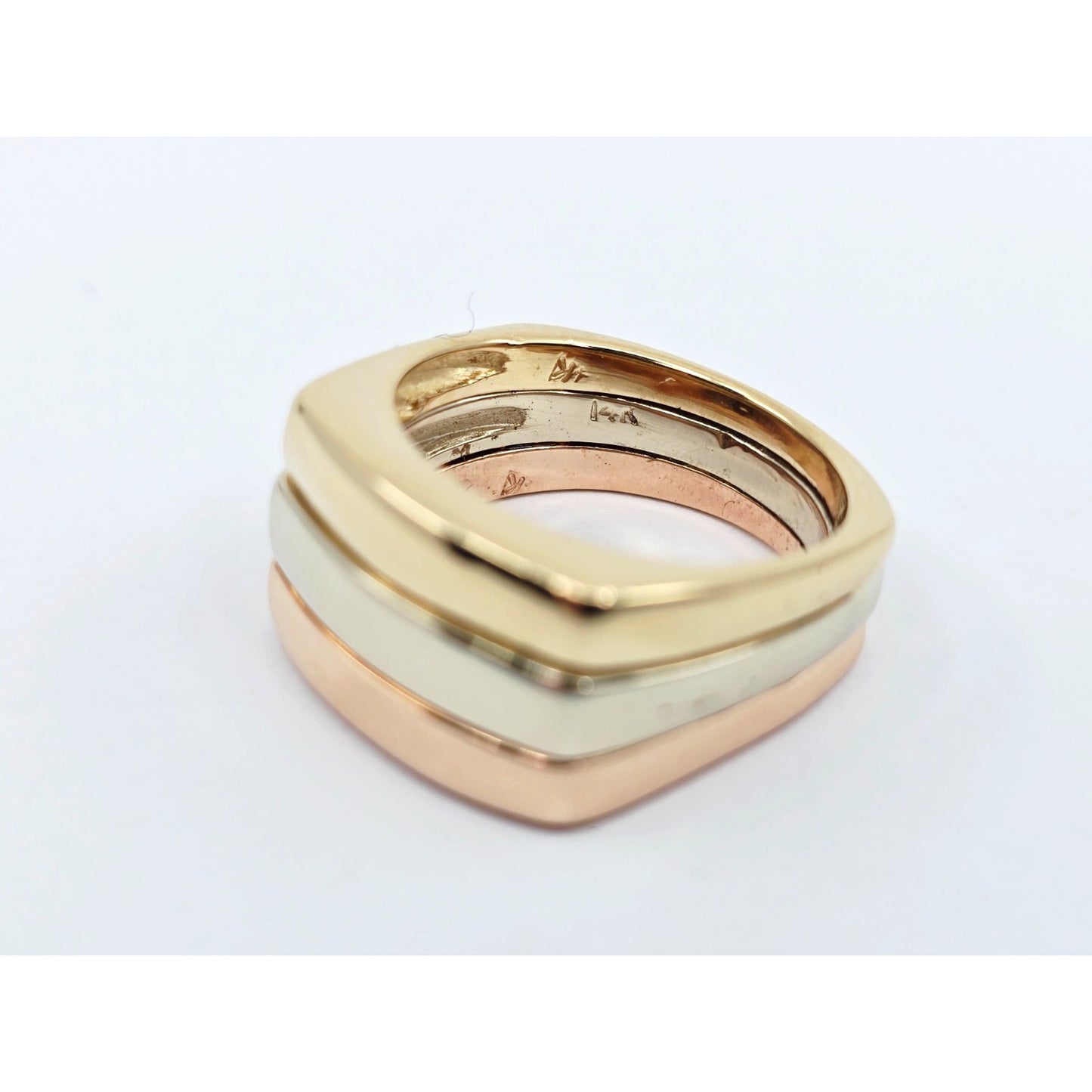 14K Tri Tone Gold Triple Row Wide Wedding Band Ring