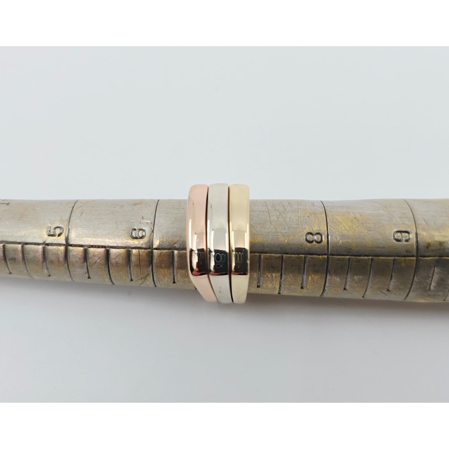 14K Tri Tone Gold Triple Row Wide Wedding Band Ring