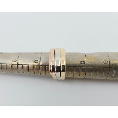 14K Tri Tone Gold Triple Row Wide Wedding Band Ring