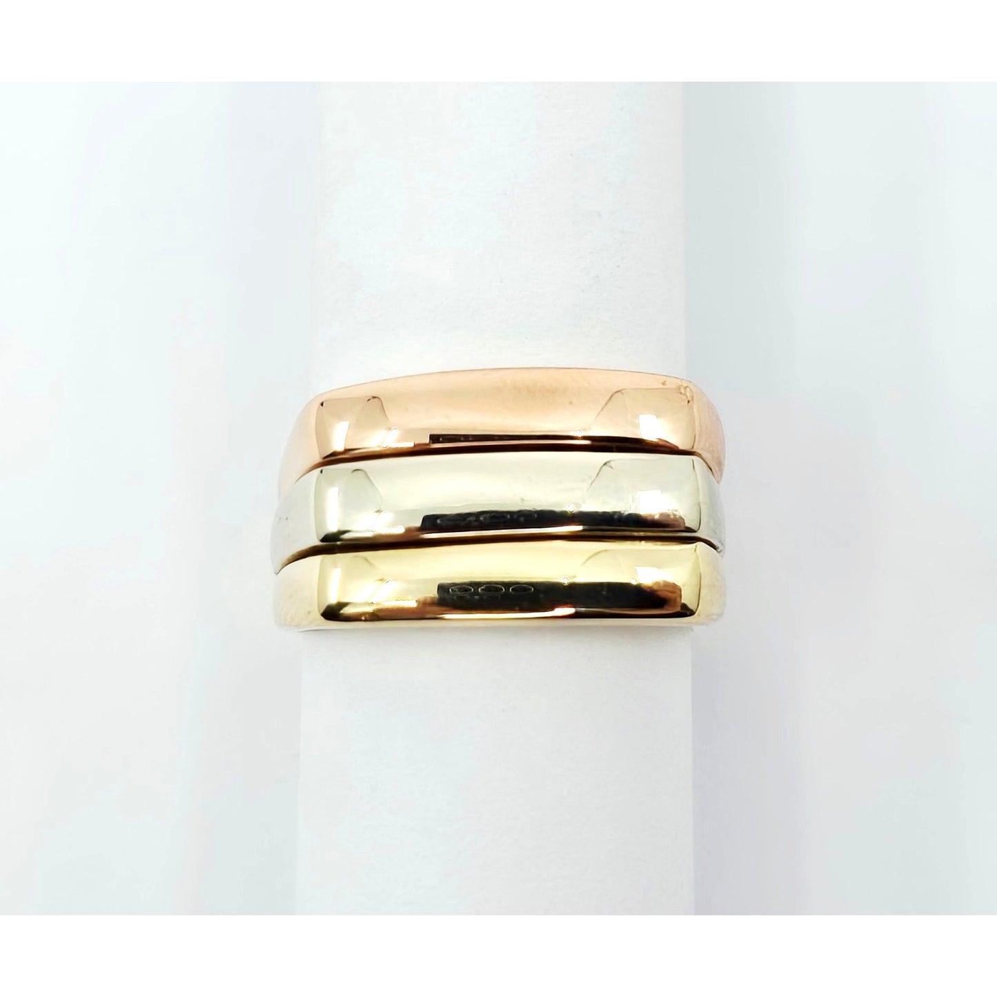 14K Tri Tone Gold Triple Row Wide Wedding Band Ring