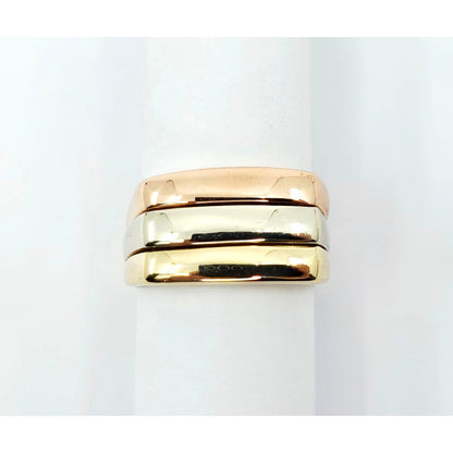 14K Tri Tone Gold Triple Row Wide Wedding Band Ring