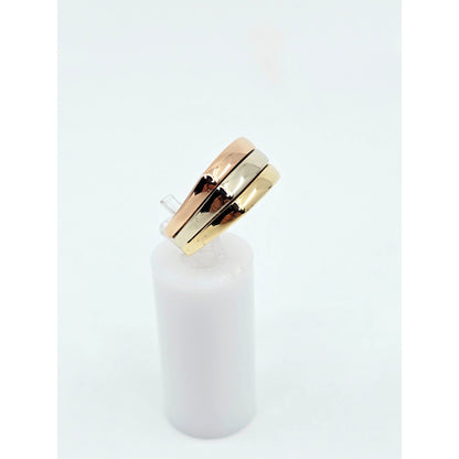 14K Tri Tone Gold Triple Row Wide Wedding Band Ring