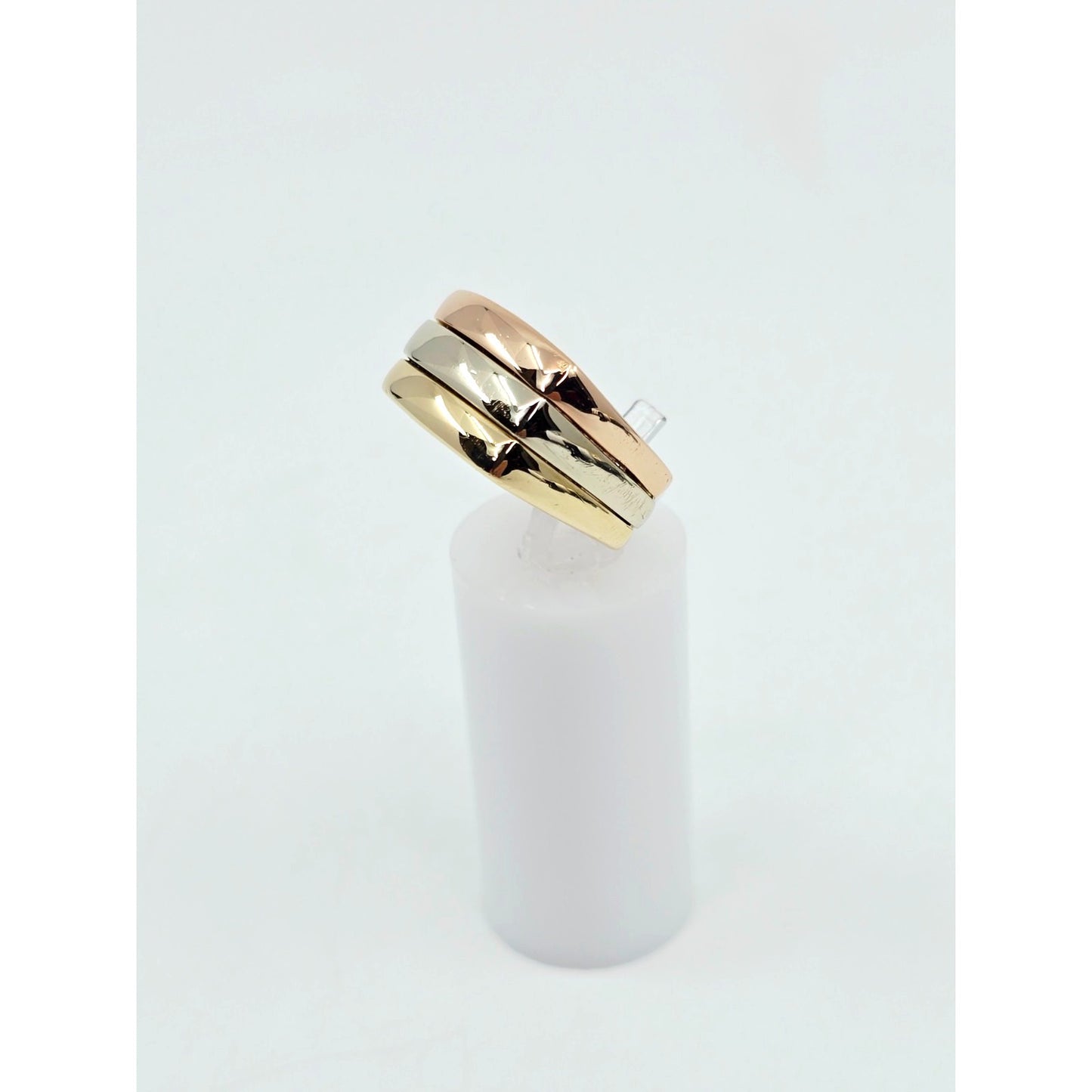 14K Tri Tone Gold Triple Row Wide Wedding Band Ring