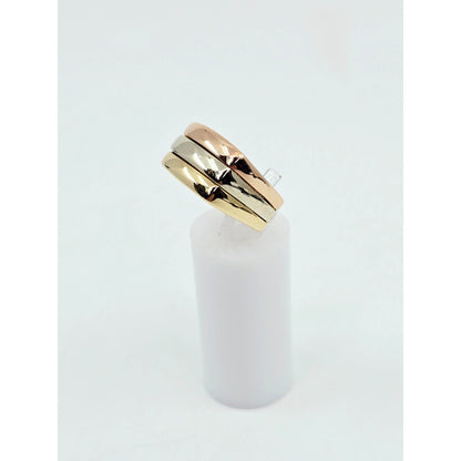 14K Tri Tone Gold Triple Row Wide Wedding Band Ring