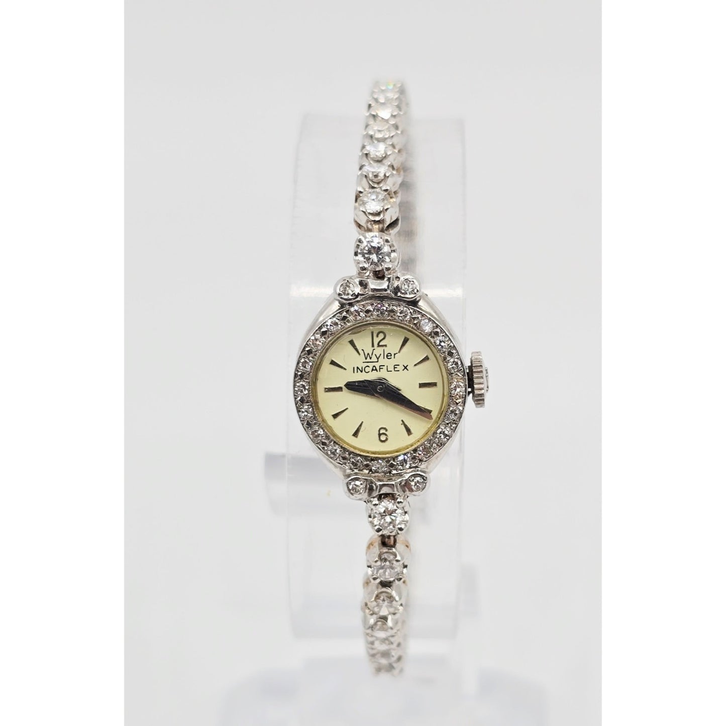 Vintage Wyler Incaflex 14K White Gold Diamond Ladies Cocktail Watch 2.3CT