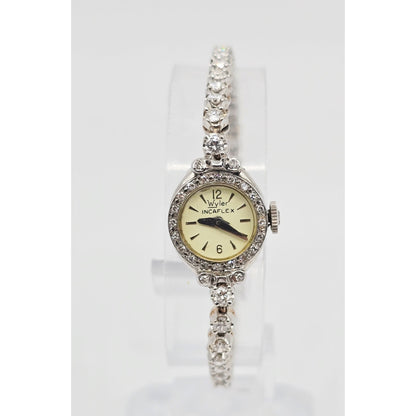 Vintage Wyler Incaflex 14K White Gold Diamond Ladies Cocktail Watch 2.3CT